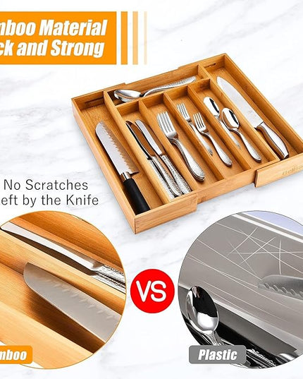 Kitchen Silverware Drawer Organizer and Storage Flatware Cutlery Utensil Holder Spice Rack Containers Bathroom Counter Cabinet Office Desk Makeup Drawer Tray Kitchen and Dining Tools Decor Accessories