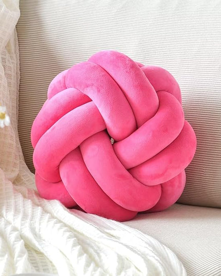 Round Knot Plush Cushion, 11 Inch Decorative Throw Pillows for Bedroom, Sofa, Couch - Modern Designs in Hot Pink