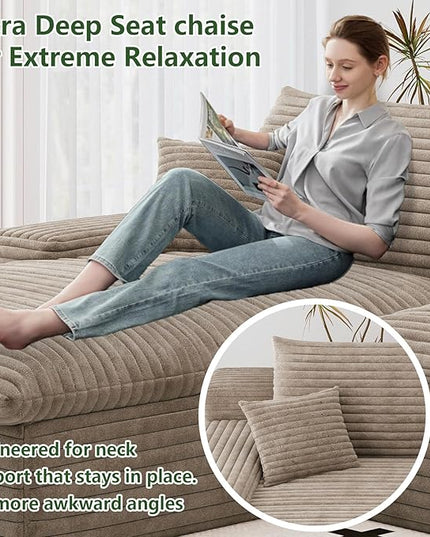 136" Cloud Couch Modular Sectional Sofa for Living Room, U-Shape Boneless Couch with Deep Seat, Modern Corduroy 4-Seater with Ottoman, No Assembly Required (Camel,Left-Facing Chaise)