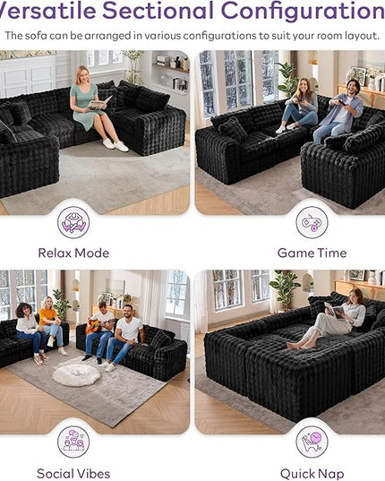 TYBOATLE 135’’ Boneless Slow-Rebound Memory Foam Couch, Cloud Sectional Couches for Living Room w/Upgraded Fabric, Deep Seat Comfy Fluffy U Shaped Modular Sectional Sofa w/Chaise