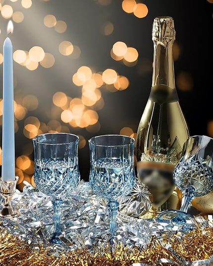 XUWAIDSGN 7oz Plastic Vintage Wine Glasses Drinking Glasses Unbreakable Wedding Glassware Crystal Water Goblets Reusable Drinkware Vintage Champagne Flutes(16, Blue)