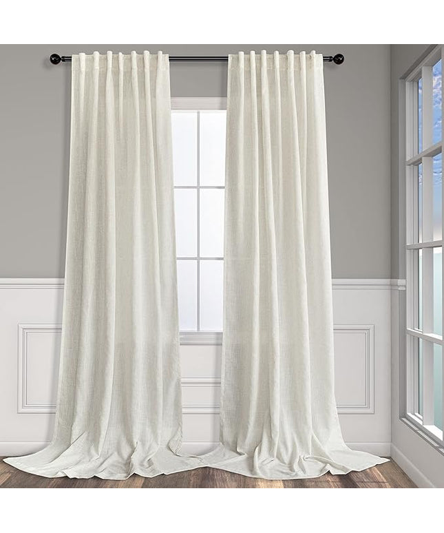 Pitalk 60 Inch Wide Curtains for Living Room 2 Panels Back Tab Pocket Drape Semi Sheer Linen Extra Large Cream Ivory Curtains for Home Office Hotel Flat Family Sunroom 5 FT Width by 9 FT Long 60x108