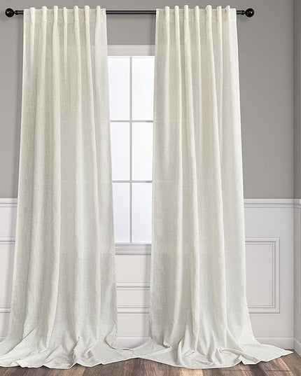 Pitalk Linen Curtains 102 Inches Long for Living Room 2 Panels Set Back Tab Pocket Large Window Drape Semi Sheer Light Filtering Neutral Ivory Cream Curtain 102 Length for Patio Sliding Door Bedroom