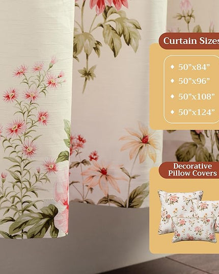 Maison d' Hermine Curtains for Living Room 100% Cotton 96 inch Length One Panel Light Filtering Curtains for Bedroom Windows with Rod and Loop Pockets Drapes (Swyncombe Coral, 50" W x 96" L)