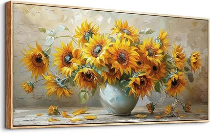 PHAOHUAXM Large Canvas Wall Decor For Living Room Dining Room Mural Vintage Print Yellow Flower Paintings Wood Framed Artwork For Farmhouse Kitchen Bedroom Corridor Home Decor Aesthetics 30x60 In