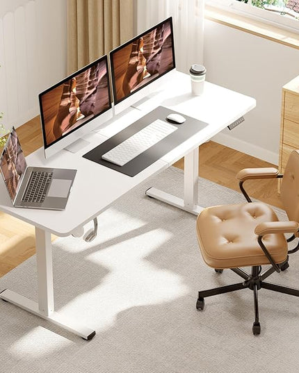 AdjustableStanding Desk 63 x 24 Inch Home Office Desk with Memory Preset, Computer Workstation Splice White Top Frame