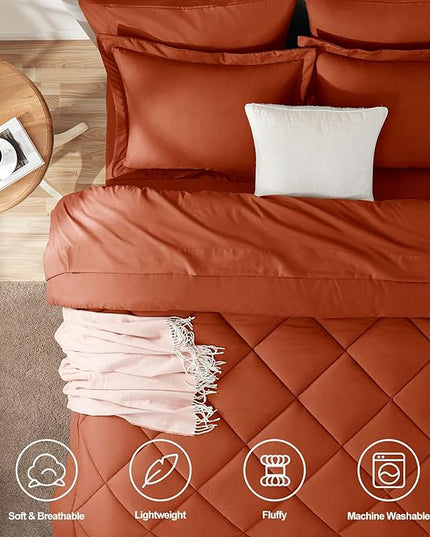 CozyLux Full Size Comforter Sets Burnt Orange - 7 Pieces Bed in a Bag Full, Luxury Soft Bed Set for All Seasons, Bedding Set with Down Alternative Comforter, Sheets, Pillowcases & Shams, Terracotta