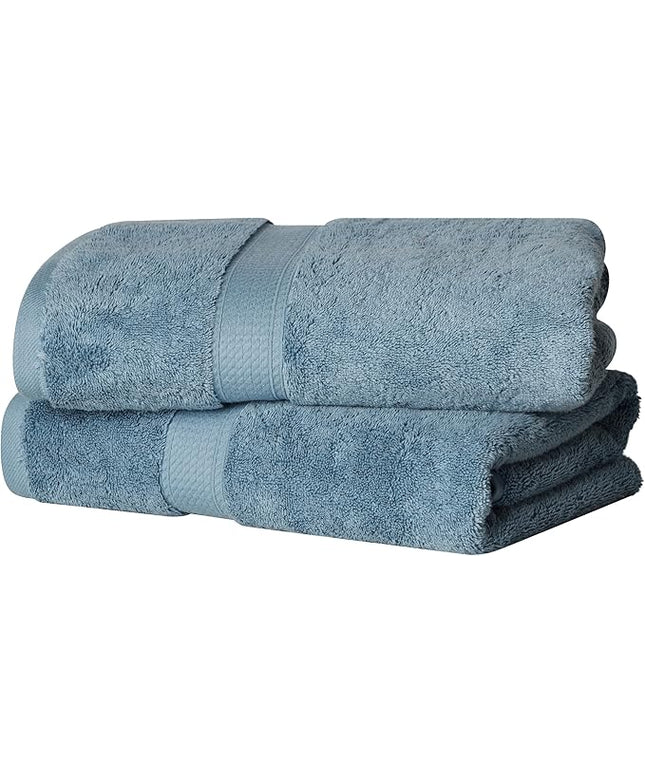 Superior Egyptian Cotton Pile Bath Towel Set of 2, Ultra Soft Luxury Towels, Thick Plush Essentials, Absorbent Heavyweight, Guest Bath, Hotel, Spa, Home Bathroom, Shower Basics, Denim Blue