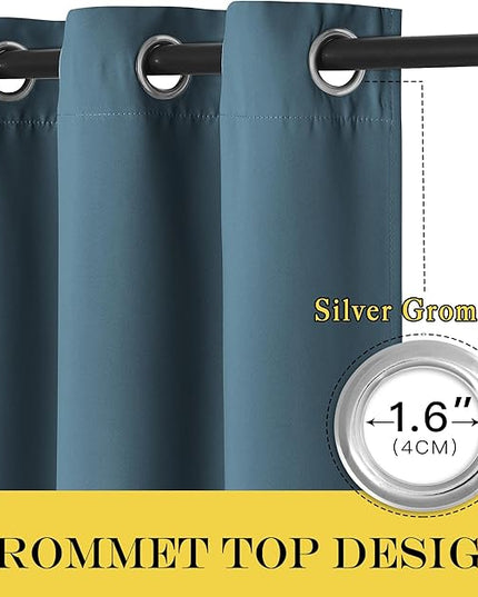 NICETOWN Blackout Sliding Door Curtains 84 Inch Length, Extra Wide Room Divider Grommet Energy Saving Thermal Insulated Curtain for Patio Door Window(W80 x L84, 1 Panel, Smoky Blue)