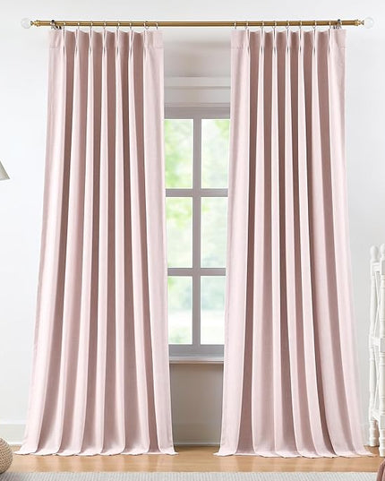 Vision Home Soft Pink Pinch Pleated Full Blackout Curtains Linen Blended Room Darkening Curtain Panels 72 inch for Living Room Bedroom Thermal Insulated Pinch Pleat Drapes with Hooks 40" Wx72 Lx2