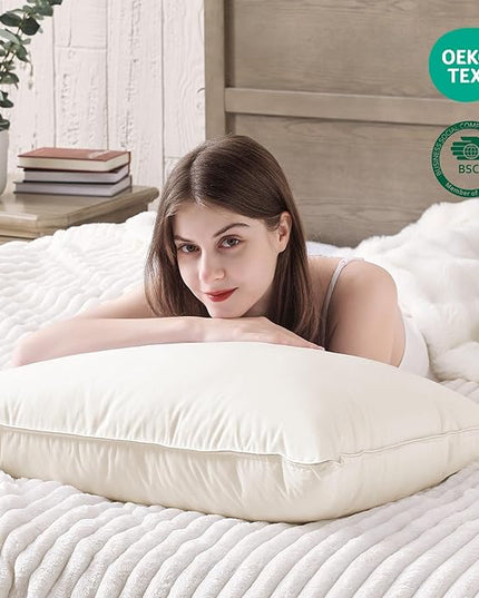 puredown® Goose Feather Down Pillows, 100% Organic Cotton Cover, Luxury Hotel Collection Bed Pillows for Sleeping Set of 2, Standard Size
