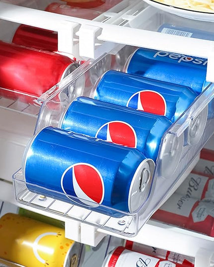 Refrigerator Drawer Can Organizer, Hanging Pull Out Shelf Storage for Soda, Egg, Fruit, Vegetable, Meat - Transparent Container Fits All Fridges