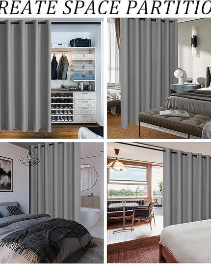 JIUZHEN Room Divider Curtains for Bedroom/Living Room, Thermal Insulated Blackout Door Curtain, Grommet Top Sliding Door Curtains (Light Grey, W100 by L84, 1 Panel)