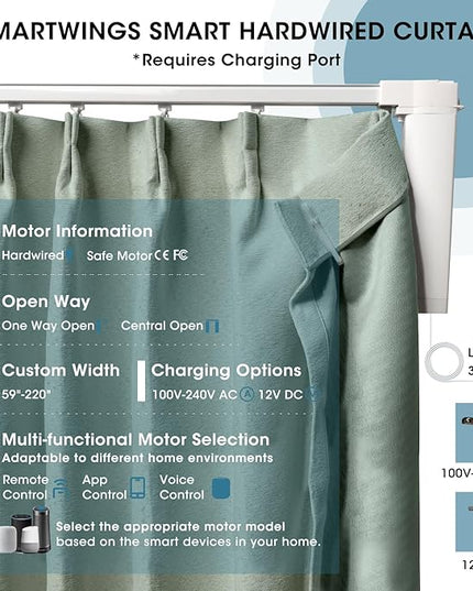 SmartWings Automatic Curtain Opener with Drapery, Motorized Vertical Blinds with Remote, Electric Closet Doors Sliding Panels Compatible with Alexa Google Homekit, 90% Blackout Light Green