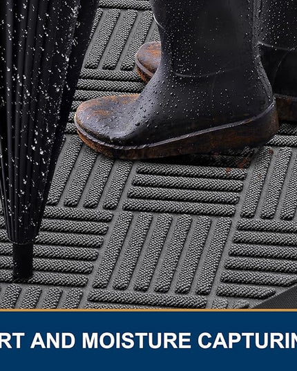 Smiry Front Door Mat Outside Entrance, Heavy Duty Outdoor Indoor Natural Rubber Doormat, Non Slip, Trap Dirt and Moisture, Easy Clean, Low Profile Patio Porch Entryway Mat, 71x23, Grey