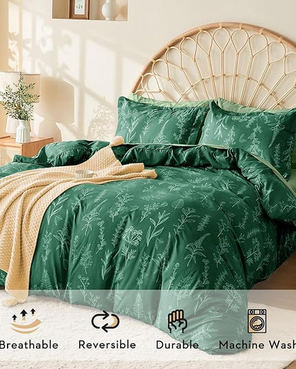 MUXHOMO Emerald Green Bed in a Bag King 7 Pieces, King Comforter Set Reversible Botanical Flowers Design, Ultra Soft & Breathable Bedding Sets with Comforter, Sheets, Pillowcases & Shams