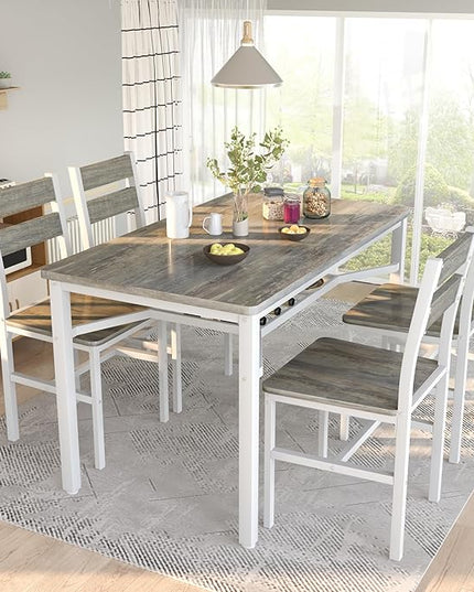 Hooseng Dining Table Set for 4, Wood Kitchen Table Chairs Set with Storage, Farmhouse 5 Piece Dining Room Table Set, Space-Saving Dinette Set for Breakfast Nook, Apartment