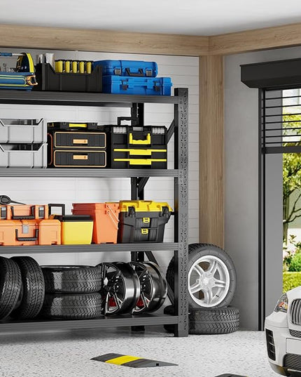 5000LBS Heavy Duty Garage Shelving 59" W Garage Storage Shelves 4-Tier Metal Adjustable Shelf Unit Storage Rack for Basement Supermarket Warehouse 59" W x 24" D x 78" H Black