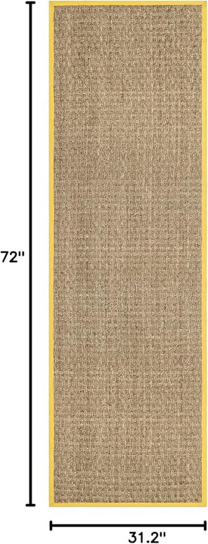 SAFAVIEH Natural Fiber Collection Runner Rug - 2'6" x 6', Natural & Gold, Seagrass, Basketweave Pattern with Border (NF114X)