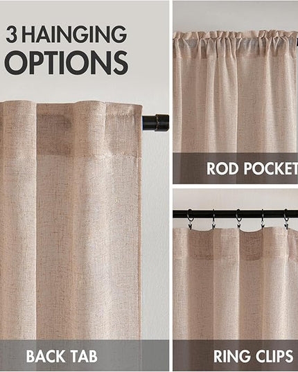 MIULEE Natural Beige Linen Curtains 54 Inch Length 2 Panels for Bedroom Living Room, Soft Linen Textured Window Drapes Semi Sheer Light Filtering Back Tab Rod Pocket Farmhouse Burlap Look Decor
