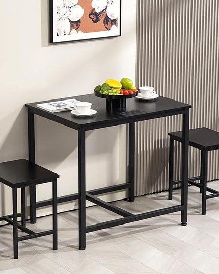 Finnhomy 3-Piece Dining Table Set, Small Kitchen Table with 2 Chairs, LED Light and USB Type-C Power Outlet, Space-Saving Design for Dining Room, Living Room, Apartment, Rustic Black