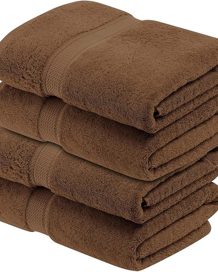 Superior Egyptian Cotton Pile Bath Towel Set of 4, Ultra Soft Luxury Towels, Thick Plush Essentials, Absorbent Heavyweight, Guest Bath, Hotel, Spa, Home Bathroom, Shower Basics, Chocolate