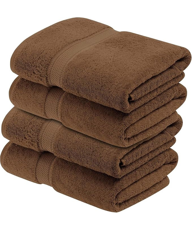Superior Egyptian Cotton Pile Bath Towel Set of 4, Ultra Soft Luxury Towels, Thick Plush Essentials, Absorbent Heavyweight, Guest Bath, Hotel, Spa, Home Bathroom, Shower Basics, Chocolate