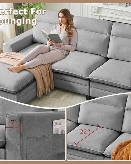 118 Inch Sectional Sofa Couch,L Shaped Couch with Chaise,Cheille Modular Sectional Sofa for Living Room.（LightGray）