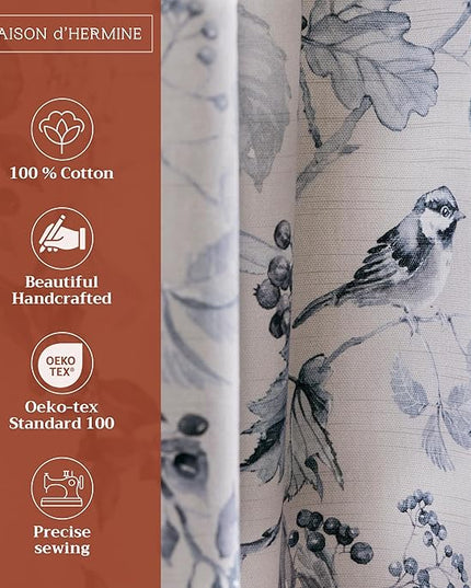 Maison d' Hermine Curtains for Living Room 100% Cotton 96 inch Length Two Panels Light Filtering Curtains for Bedroom Windows with Rod and Loop Pockets Drapes (Equinoxe Blue, 50" W x 96" L)