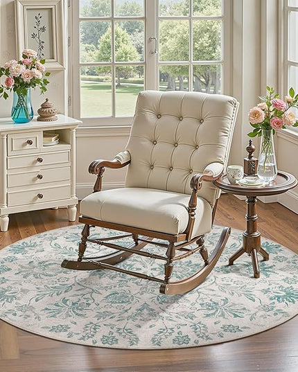 jinchan Torino Classic Floral Round Rug 4ft Vintage-Inspired Design 4’Circle Rug, Machine Washable Ultra-Thin Low-Pile Non-Slip Indoor Carpet for Bedroom Dining Room Living Room Entryway