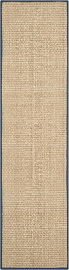 SAFAVIEH Natural Fiber Collection Runner Rug - 2'6" x 16', Natural & Blue, Seagrass, Basketweave Pattern with Border (NF114E)