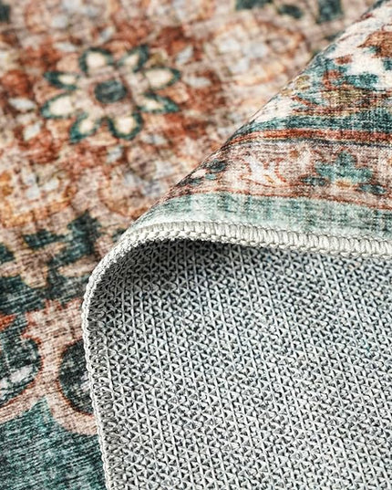Washable Oriental Area Rug - 10x14 Rugs for Living Room Soft Carpet for Bedroom Waterproof Floral Distressed Indoor Stain Resistant Non-Shedding Floor Carpets (Green, 10X14)
