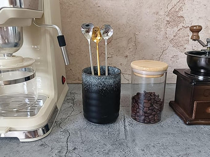 Stoneware Coffee Bar Utensil Holder Tea & Coffee Spoon & Stirrer Holder for Stir Stick Straw Teaspoon Holder Spoon Cup Small Utensil Jar (Snow night)