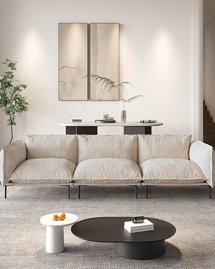 WJShome Sectional Couches for Living Room, Modern Velvet 111" 3 Seater Sofa with Removable Cushions and 8" High Metal Legs, Easy to Clean, Oatmeal