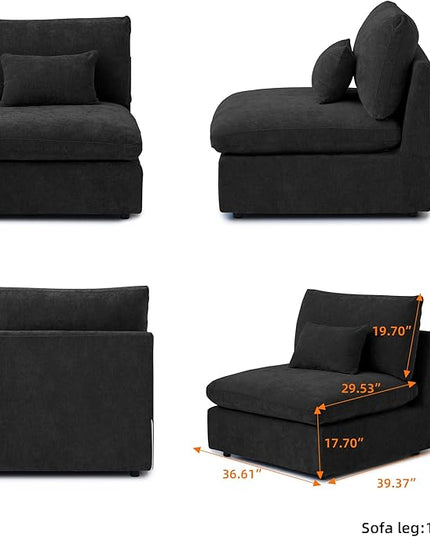 Modular Sectional Sofa Couch, 119.29" V Shaped Modular Couch with Storage Ottoman, Down Filled Convertible Sofa for Living Room, 6 Seat Wide Couches,Cushion Covers Removable,Black
