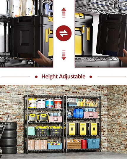 IZEUK 1750 LBS Garage Shelving Wide Storage Shelves Metal Shelves Heavy Duty Adjustable Utility Shelf Rack (Black, 5 Tier, 15.7" D x 45.3" W x 70.9" H)