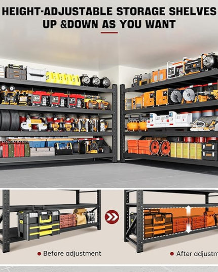 8000LBS Storage Shelves, 68" W Garage Shelving Heavy Duty Metal Adjustable Garage Shelves, Shelving Units Industrial Shelving for Warehouse, 68" W x 24" D x 63.4" H, Black