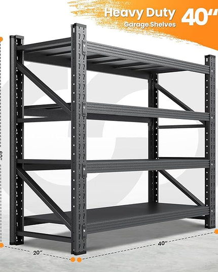 40”W Metal Storage Shelves, 20” Deep Heavy Duty Garage Shelving Units, 4 Tier Storage rack shelf, Steel Tall Industrial Shelving , Adjustable Standing Shelf for Warehouse / Shop 40"W x 20"D x 60"H