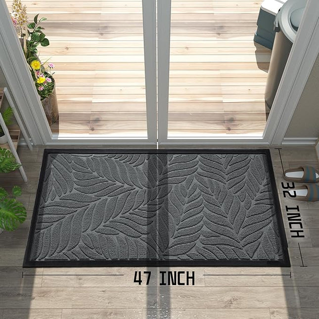 Yimobra 47x32 Large Door Mat Outdoor Indoor, All-Season Waterproof Door Mat Outside Entrance, All-Weather Non-Slip Outside Doormat for Garage Patio Entryway, Grey