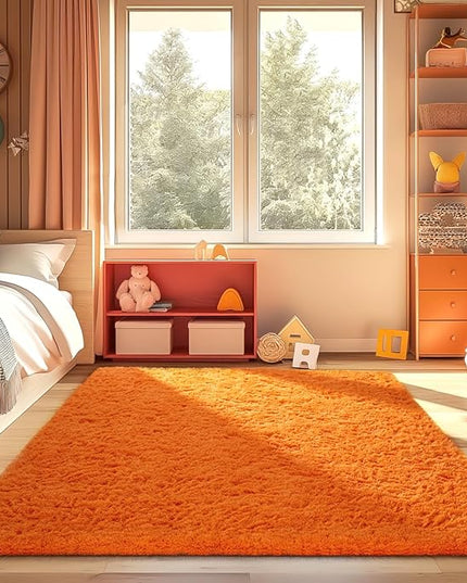 Ophanie Orange Fall Rugs for Bedroom Living Room, Fluffy Fuzzy Furry Carpet, Plush Soft Shaggy Bedside Indoor Floor 4x6 Area Rug for Kids Girls Boys Baby Teen Dorm Nursery Home Decor Aesthetic