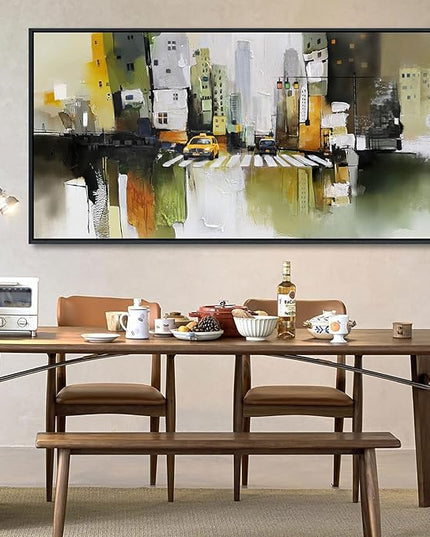 HGUAOA Abstract Canvas Wall Art for Living Room - Modern Wall Art for Office & Bedroom - Yellow City Wall Pictures for Above Bed Decor - Large Canvas Artwork for Home Decor 29×58IN