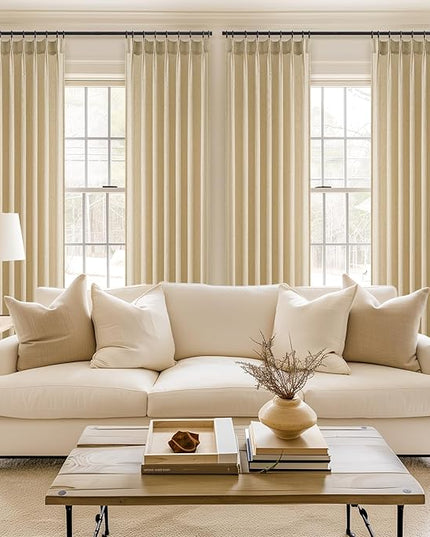 Topfinel 96 Inches Long Pinch Pleated Semi Sheer Curtains,Natural Linen Blended Light Filtering Window Curtains 96 Length for Living Room Bedroom Pinch Pleat Drapes with Hooks 1 Panels 60" Wx96 L