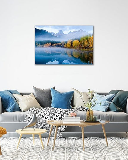 SKASNFAI Lake Canvas Wall Art National Park Forest Mountains Painting Artwork Nature Prints Poster Framed for Living Room Bedroom (20x30 inch)