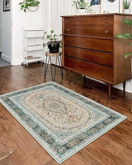 Small Rugs 2x3,Blue Rug for Entryway Bathroom Bedroom Kitchen Entrance Doormat,Boho Vintage Bohemian Distressed Washable Oriental Accent Floor Throw Carpet Non Slip, Floral