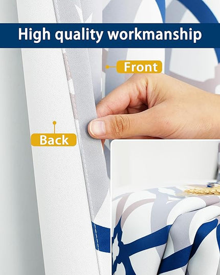DriftAway Alexander 80% Blackout Curtains for Living Room 250GSM Pattern Match Thermal Insulated Room Darkening Geo Moroccan Mid Century Grommet Bedroom Drapes 2 Panels 52 Inch by 63 Inch Navy Gray