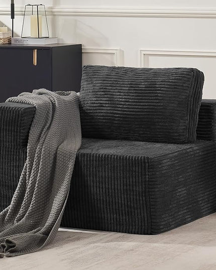 40" Modular Sectional Sofa, Upholstered Floor Sofa Couch with Pillow, Bean Bag Chair for Bedroom Living Room, No Assembly Required (Plush Corduroy Fabric, Black)