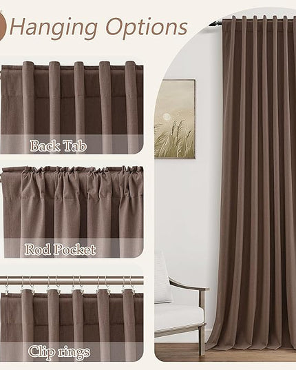 Guken 100% Blackout Curtains 102 Inch Length 2 Panels Set for Living Room Bedroom Back Tab Thermal Insulated Black Out Linen Drapes Room Darkening Cappuccino,52x102