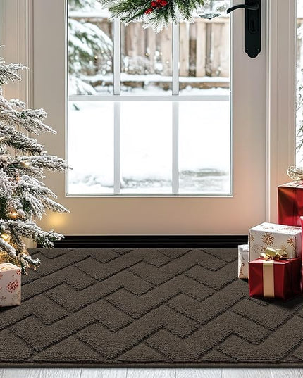 hicorfe Front Door Mat Outside Entrance,20"x31.5" Absorbent Muddy Dirt Resist Welcome Door Mats Outdoor Indoor,Stain and Fade Resistant,Non Slip Backing Entry Mat Doormat for Entryway(Latte)