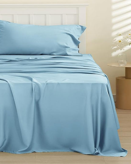 Bedsure Cooling Sheets Twin XL, Rayon Derived from Bamboo, Breathable & Soft Twin XL Sheet Sets, Deep Pocket Up to 16 Inches, Hotel Luxury Silky Dorm Bedding for Hot Sleepers, Aqua