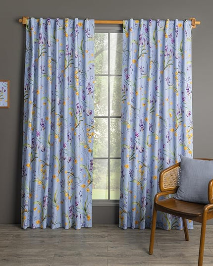Maison d'Hermine Curtains for Living Room 100% Cotton 124 inch Length One Panel Window Curtains for Bedroom with Loop & Rod Pockets - Iris - Blue, 50" W x 124" L